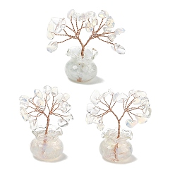 Opalite Synthetic Opalite Chips Tree of Life Decorations, with Glass Pot Base & Copper Wire, Feng Shui Energy Stone Gift for Home Desktop Decoration, 26x52~56mm