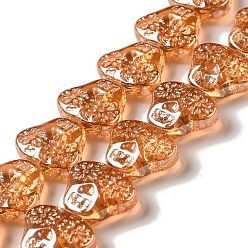 Dark Orange Transparent Electroplate Glass Beads Strands, Pearl Luster Plated, Skull Head, Dark Orange, 16x19x7mm, Hole: 1.2mm, about 40pcs/strand, 24.57 inch(62.4cm)