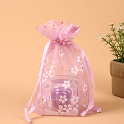 Фламинго Прямоугольные сумки из органзы на шнурке, вышивка цветочным узором, фламинго, 14x10 см