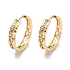 Light Gold Серьги-кольца из латуни с прозрачными циркониями, полый полукруглый, золотой свет, 24x5 мм