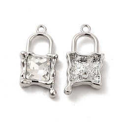 Clear Glass Padlock Pendants, with Platinum Alloy Finding, Long-Lasting Plated, Cadmium Free & Lead Free, Clear, 26.5x13.5x5.5mm, Hole: 1.8mm