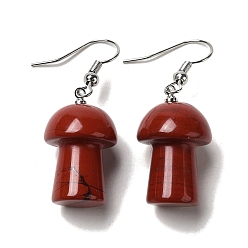 Red Jasper Natural Red Jasper Mushroom Dangle Earrings, Platinum Brass Earrings, 42x15mm