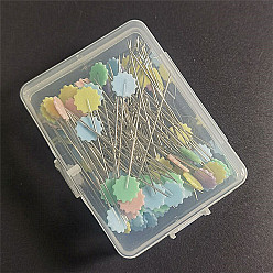 Flower Flat Head Straight Iron Pins, Plastic Flower Head Sewing Positioning Pins, for Dressmaker, Sewing Projects, and DIY Jewelry Decoration, Mixed Color, Platinum, Flower Pattern, 55mm, Packaging: 70x50x25mm, 50pcs/set