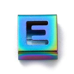 Letter E Ионное покрытие (ip) 304 квадратные подвески-слайдеры из нержавеющей стали, Радуга цветов, Письмо E, 9x8x4 мм, отверстие : 3.5x8.5 мм