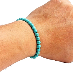 Round Natural Turquoise Beaded Stretch Bracelets for Men Women, Round, 5-7/8~6-1/4  inch(15~16cm)