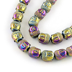 Multi-color Plated Electroplated Non-magnetic Synthetic Hematite Beads Strands, Buddha Head, Multi-color Plated, 10x9x7mm, Hole: 1mm, about 40pcs/strand, 15.7 inch