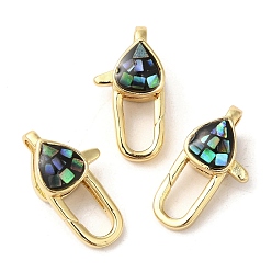 Черный Латунные эмалированные застежки-лобстеры, с оболочкой, долговечный, без свинца и без кадмия, реальный 18 k позолоченный, слеза, чёрные, 18x9.5x6.5 мм, отверстие : 1.5 мм