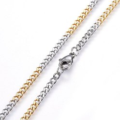 Golden & Stainless Steel Color 304 Stainless Steel Curb Chain Necklaces, with Lobster Clasps, Golden & Stainless Steel Color, 17.72 inch(45cm)