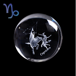 Capricorn Inner Carving Constellation Glass Crystal Ball Diaplay Decoration, Paperweight, Fengshui Home Decor, Capricorn, 80mm
