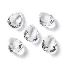 Clear Transparent Glass Rhinestone Cabochons, Faceted, Pointed Back, Teardrop, Clear, 14x10x6mm