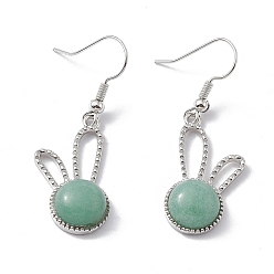Зеленый Авантюрин Серьги-подвески с кроликом из натурального зеленого авантюрина, платиновые латунные украшения для женщин, 42 мм, штифты : 0.6 мм