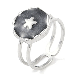 Нержавеющая Сталь Цвет 304 плоская круглая эмаль из нержавеющей стали с кольцами на пальцах в виде цветка, открытые кольца для женщин, цвет нержавеющей стали, регулируемый