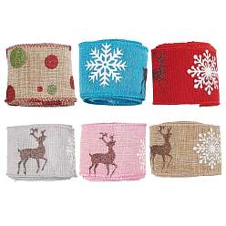 Mixed Color Christmas Burlap Ribbon, Hessian Ribbon, Jute Ribbon, Garment Accessories, Mixed Color, 46x0.4mm, about 2m/bundle, 6 Colors, 1bundle/color, 6bundles/set