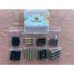 Mixed Color 32Pcs 8 Style Zinc Alloy Cord Ends, End Caps with Screw, Column, Mixed Color, 19.5~28x6~7mm, Hole: 2mm, Inner Diameter: 4~5.5mm, 4Pcs/style