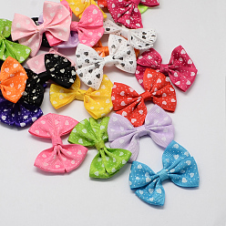 Mixed Color Handmade Woven Costume Accessories, Heart Printed Grosgrain Bowknot, Mixed Color, 43x56x8mm, about 200pcs/bag