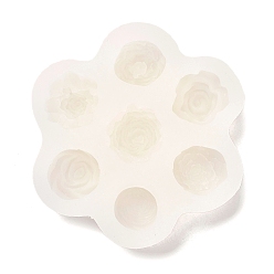 White Flower Food Grade Silicone Molds, Fondant Molds, For DIY Cake Decoration, Chocolate, Candy, UV Resin & Epoxy Resin Jewelry Making, White, 120x110x25mm, Inner Diameter: 22~32x22~29mm