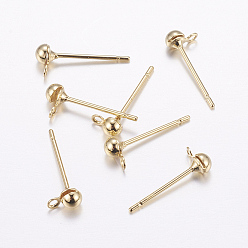 Real 18K Gold Plated Brass Stud Earring Findings, with Loop, Long-Lasting Plated, Cadmium Free & Nickel Free & Lead Free, Real 18K Gold Plated, 5.5x3x2.5mm, Hole: 1mm, Pin: 0.7~0.8mm