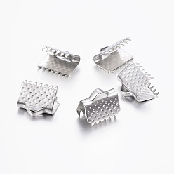 Stainless Steel Color 304 Stainless Steel Ribbon Crimp Ends, Rectangle, Stainless Steel Color, 9x10.5mm, Hole: 1.5x4mm