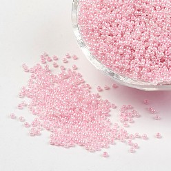Pink 12/0 Grade A Round Glass Seed Beads, Ceylon, Pink, 2x1.5mm, Hole: 0.5mm, about 45000pcs/pound