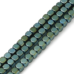 Зеленое Покрытие Гальванизировать немагнитных синтетический гематит бисер пряди, граненый куб, сгладить, зеленый покрытием, 2x2x2 мм, отверстие : 1 мм, около 200 шт / нитка, 16 дюйм