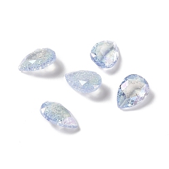 Light Sapphire Crackle Moonlight Style Glass Rhinestone Cabochons, Pointed Back, Teardrop, Light Sapphire, 10x7x4~4.5mm