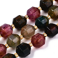 Colorful Natural Agate Beads Strands, Faceted, with Seed Beads, Dyed, Round, Colorful, 10.5x9.5mm, Hole: 1.2mm, about 31~32pcs/strand, 14.96 inch(38cm)