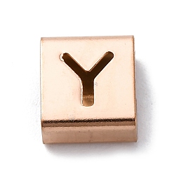 Letter Y Ионное покрытие (ip) 304 квадратные подвески-слайдеры из нержавеющей стали, розовое золото , Письмо Y, 9x8x4 мм, отверстие : 3.5x8.5 мм