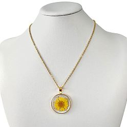 October Marigold Pressed Birth Month Flower Resin Pendant Necklace, Floral Dainty Jewelry for Women, October Marigold, Pendant: 30x30x3mm