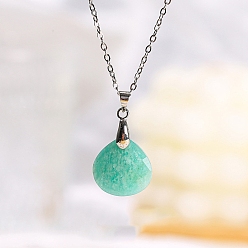 Amazonite Natural Amazonite Teardrop Pendant Necklaces, Stainless Steel Cable Chain Necklace for Women, 19.69 inch(50cm)