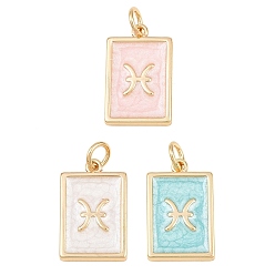 Pisces Brass Enamel Pendants, Rectangle Charms, Rack Plating, Cadmium Free & Lead Free, Long-Lasting Plated, Golden, Pisces Charms, 17.5x11x2mm, Hole: 3mm