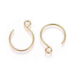 Real 18K Gold Plated Ion Plating(IP) 304 Stainless Steel Earring Hooks, with Horizontal Loop, Real 18K Gold Plated, 19x15mm, Hole: 2mm, 20 Gauge, Pin: 0.8mm