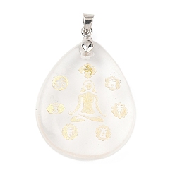 Хрусталь Природного кварца хрустальных подвесок, с реечной обшивкой латунными выводами, без кадмия и без свинца, подвеска в виде слезы и чакры йоги, 31x25x5~7 мм, отверстие : 4.5x4 мм