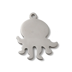 Octopus 201 Stainless Steel Pendants, Laser Cut, Stainless Steel Color, Octopus, 16x13.5x1mm, Hole: 1.2mm