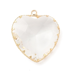 Crystal K9 Glass Pendants, Heart Charms, with Light Gold Tone Brass Findings, Faceted, Crystal, 31x28x9mm, Hole: 2mm