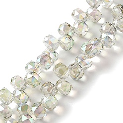 Honeydew Half Rainbow Plated Electroplate Beads Strands, Faceted, Rondelle, Honeydew, 8x6mm, Hole: 1.2mm, about 96~98pcs/strand, 20.47~20.87''(52~53cm)