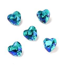 Аквамарин Стеклянные стразы кабошоны, задние и задние, сердце, аквамарин, 10x10x5.5 мм