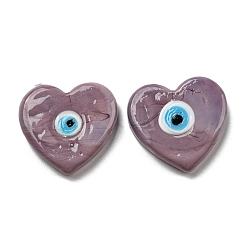 Rosy Brown Handmade Evil Eye Lampwork Beads, No Hole/Undrilled, Heart, Rosy Brown, 28~29x30x6~6.5mm