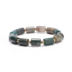 Indian Agate Natural Indian Agate Column Beaded Stretch Bracelet, Gemstone Jewelry for Women, Inner Diameter: 2-1/2 inch(6.3cm)