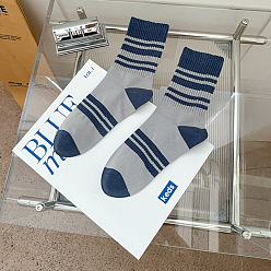 Steel Blue Stripe Pattern Cotton Knitting Socks, Winter Warm Thermal Socks, Steel Blue, 250x70mm