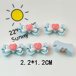 Light Blue Opaque Resin Decoden Cabochons, Bowknot with Heart, Light Blue, 12x22mm