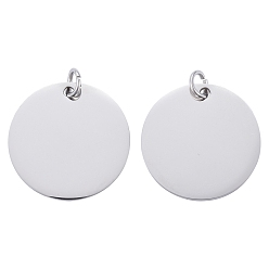 Stainless Steel Color 201 Stainless Steel Pendants, Manual Polishing, Flat Round, Stamping Blank Tag, Stainless Steel Color, 20x1.5mm, Hole: 3.5mm