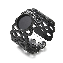 Black 304 Stainless Steel Cuff Ring Components, Round Bezel Pad Ring Setting, Ion Plating(IP), Long-Lasting Plated, Black, 13mm,18mm, Tray Size: 8mm