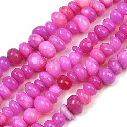 Fuchsia Dyed Natural White Jade Beads Strands, Nuggets, Tumbled Stone, Fuchsia, 9~15x9~15x5~9mm, Hole: 0.8mm, about 49pcs/strand, 15.35''(39cm)