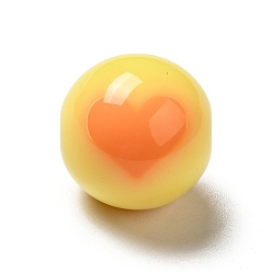 Gold Two Tone Opaque Acrylic Beads, Round with Heart, Gold, 15.5mm, Hole: 2.8mm, about 217pcs/500g