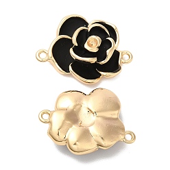 Real 18K Gold Plated Brass Connector Rhinestone Settings, with Black Enamel, Flower Links, Real 18K Gold Plated, Fit for 2mm Rhinestone, 15x21.5x6mm, Hole: 1.2mm