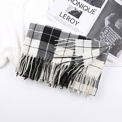 Black Unisex's Long Plaid Polyester Tassels Scarf, Winter/Fall Warm Large Soft Tartan Shawls Wraps, Black, 1750mm
