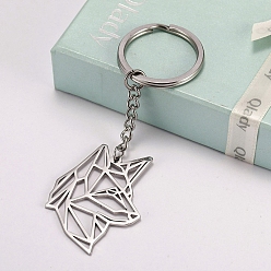 Stainless Steel Color 304 Stainless Steel Pendant Keychains, Laser Cut Wolf Keychains, Stainless Steel Color, 4.566x3.539cm