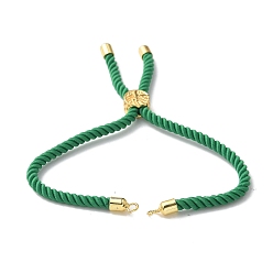 Темно-Зеленый Изготовление браслетов из хлопка, с латунной фурнитурой , плоские круглые с дерева жизни, реальный 18 k позолоченный, темно-зеленый, 8-5/8 дюйм (22 см), отверстие : 2 мм