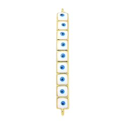 White Rack Plating Brass Enamel Evil Eye Connector Charms, Rectangle Links, Real 18K Gold Plated, Long-Lasting Plated, Cadmium Free & Lead Free, White, 38x4x6mm, Hole: 1mm and 1.2mm