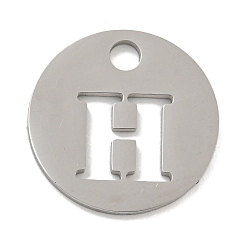 Letter H Не тускнеющие 304 подвески из нержавеющей стали, цвет нержавеющей стали, плоские круглые с буквы, Письмо ч, 19x1.2 мм, отверстие : 2.5 мм